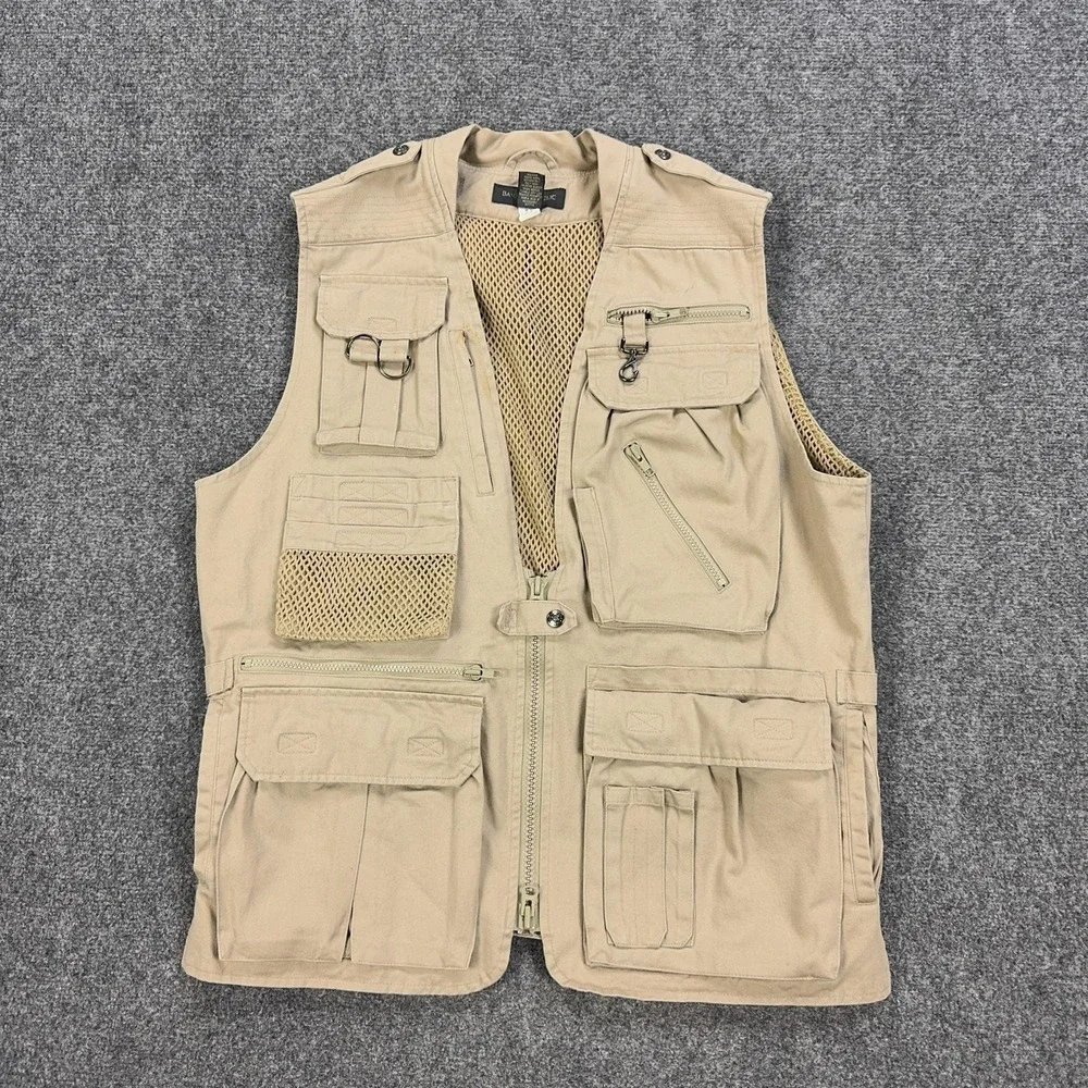 VTG Banana Republic Vest Mens M Beige Travel Photographer Utility Mesh Pockets